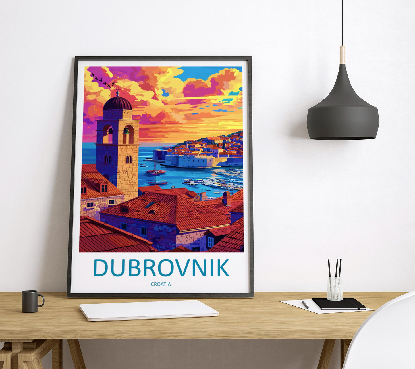 Dubrovnik Cartoon Travel Poster Croatia Wall Art Coastal City Print Old Town Illustration Adriatic Sea Decor Dubrovnik Gift Souvenir