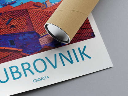 Dubrovnik Cartoon Travel Poster Croatia Wall Art Coastal City Print Old Town Illustration Adriatic Sea Decor Dubrovnik Gift Souvenir