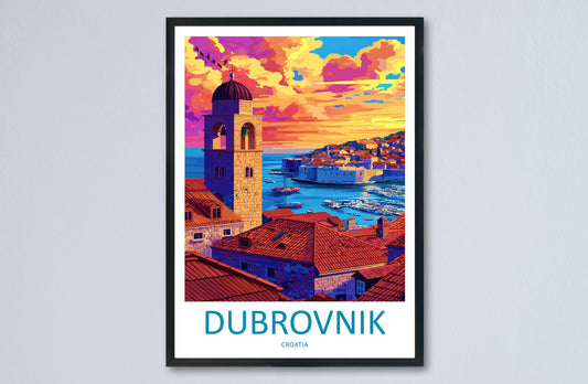Dubrovnik Cartoon Travel Poster Croatia Wall Art Coastal City Print Old Town Illustration Adriatic Sea Decor Dubrovnik Gift Souvenir