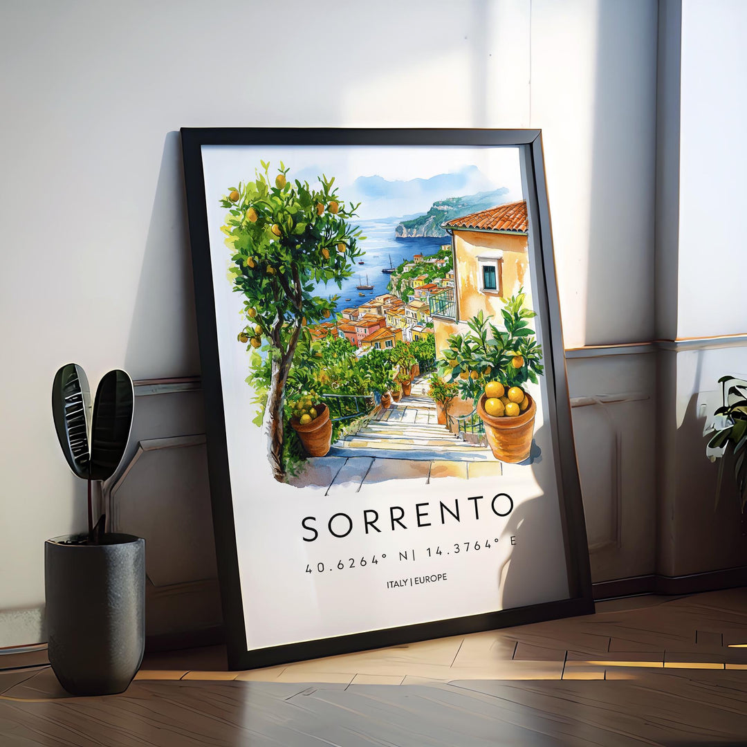 Sorrento Watercolor Poster Sorrento Travel Print Sorrento Wall Art Sorrento Cityscape Painting Sorrento Souvenir Italy Decor
