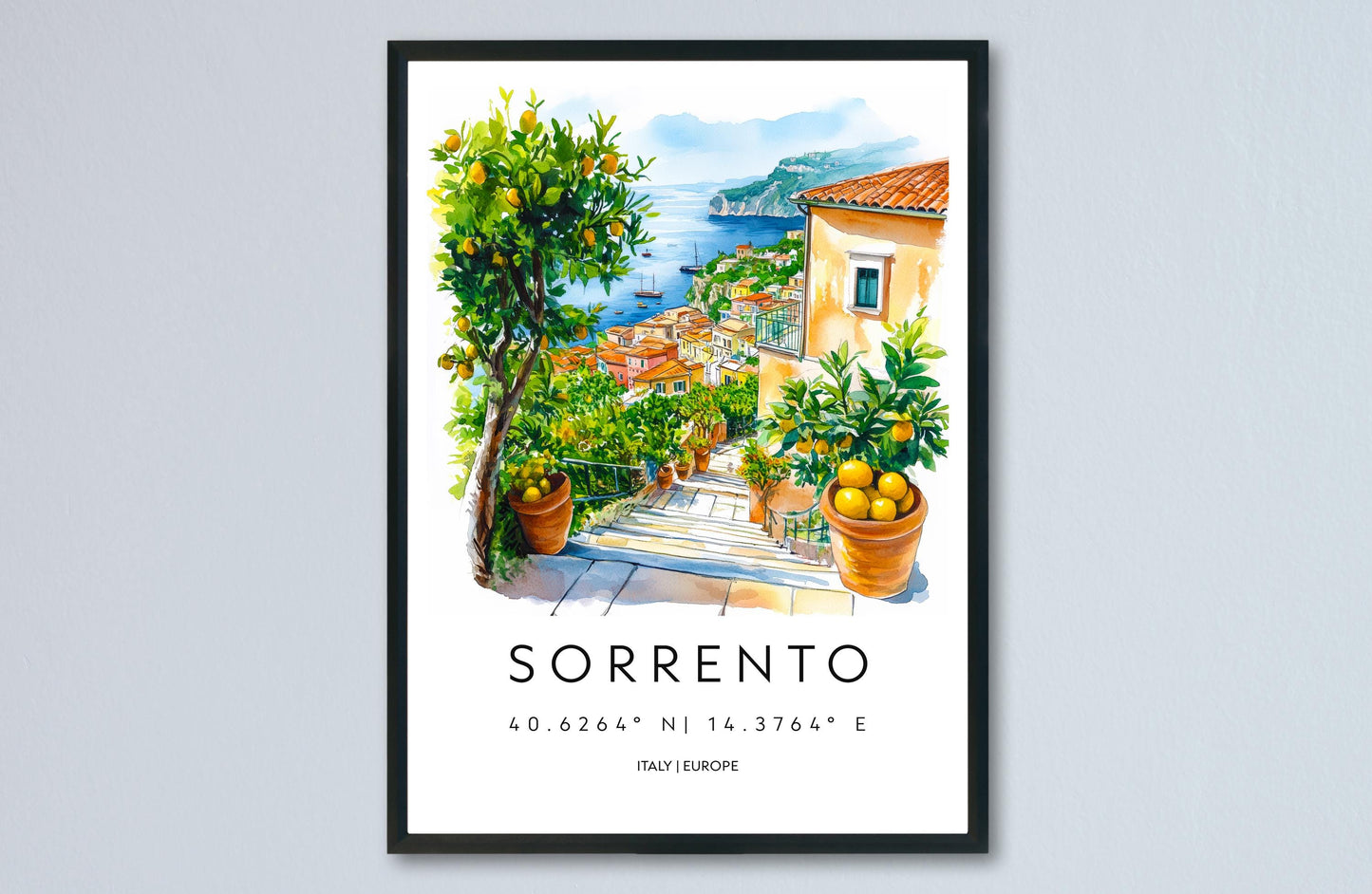 Sorrento Watercolor Poster Sorrento Travel Print Sorrento Wall Art Sorrento Cityscape Painting Sorrento Souvenir Italy Decor