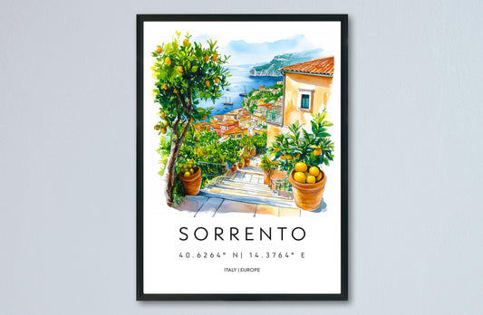 Sorrento Watercolor Poster Sorrento Travel Print Sorrento Wall Art Sorrento Cityscape Painting Sorrento Souvenir Italy Decor