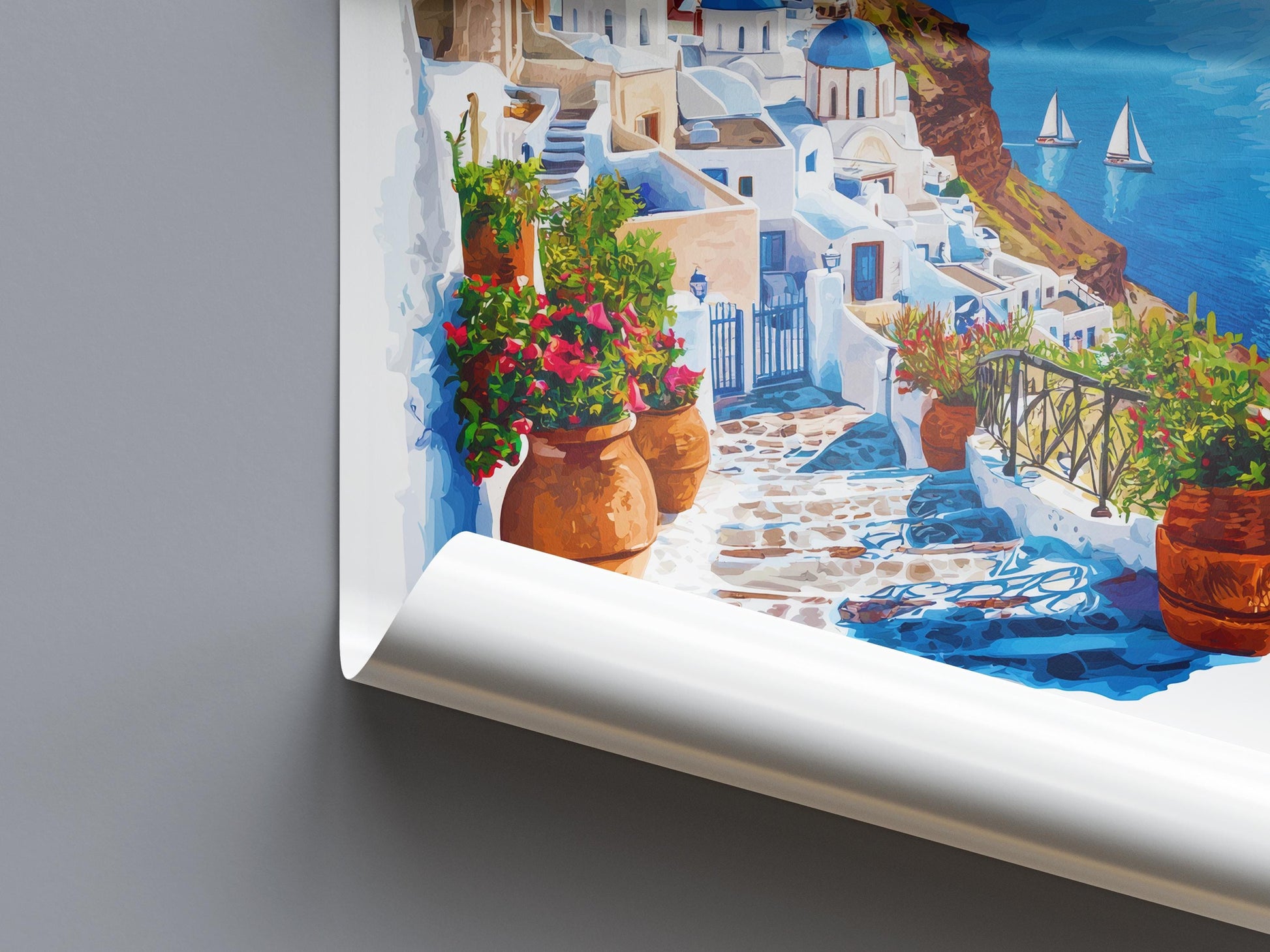 Santorini Watercolor Poster Santorini Travel Print Santorini Wall Art Santorini Cityscape Painting Santorini Souvenir Greece Decor