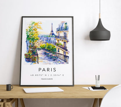 Paris Watercolor Poster Paris Travel Print Paris Wall Art Paris Cityscape Painting Paris Souvenir France Home Decor