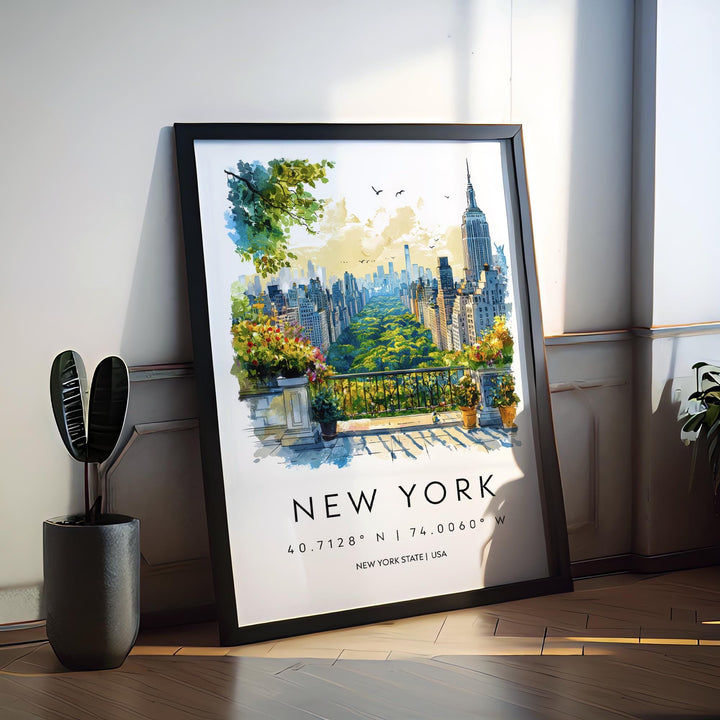 New York Watercolor Poster New York Travel Print New York Wall Art New York Cityscape Painting New York Souvenir USA Decor