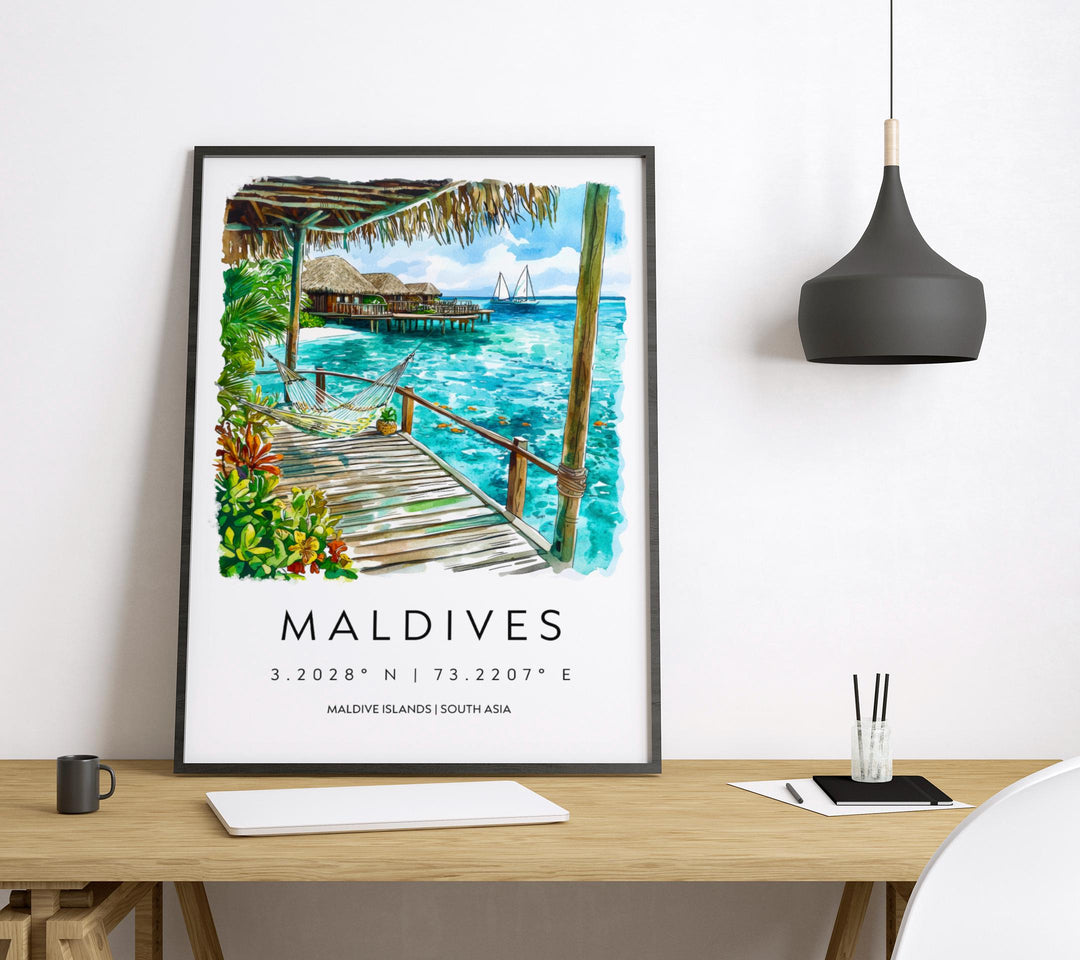 Maldives Watercolor Poster Maldives Travel Print Maldives Wall Art Maldives Island Painting Maldives Souvenir Beach Decor