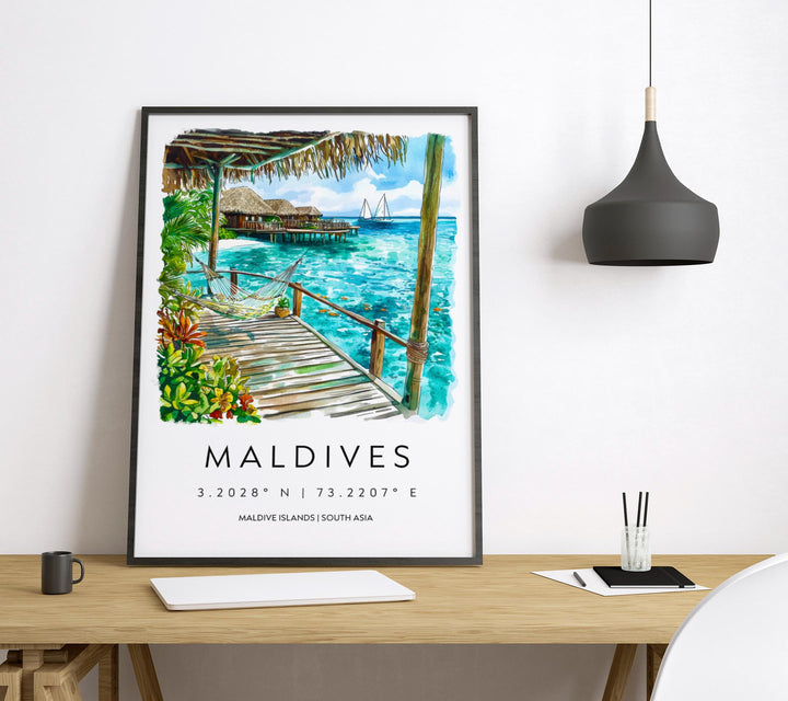 Maldives Watercolor Poster Maldives Travel Print Maldives Wall Art Maldives Island Painting Maldives Souvenir Beach Decor