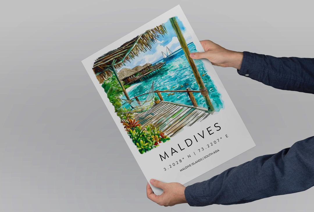 Maldives Watercolor Poster Maldives Travel Print Maldives Wall Art Maldives Island Painting Maldives Souvenir Beach Decor