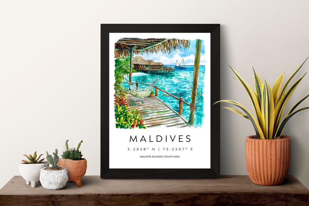 Maldives Watercolor Poster Maldives Travel Print Maldives Wall Art Maldives Island Painting Maldives Souvenir Beach Decor