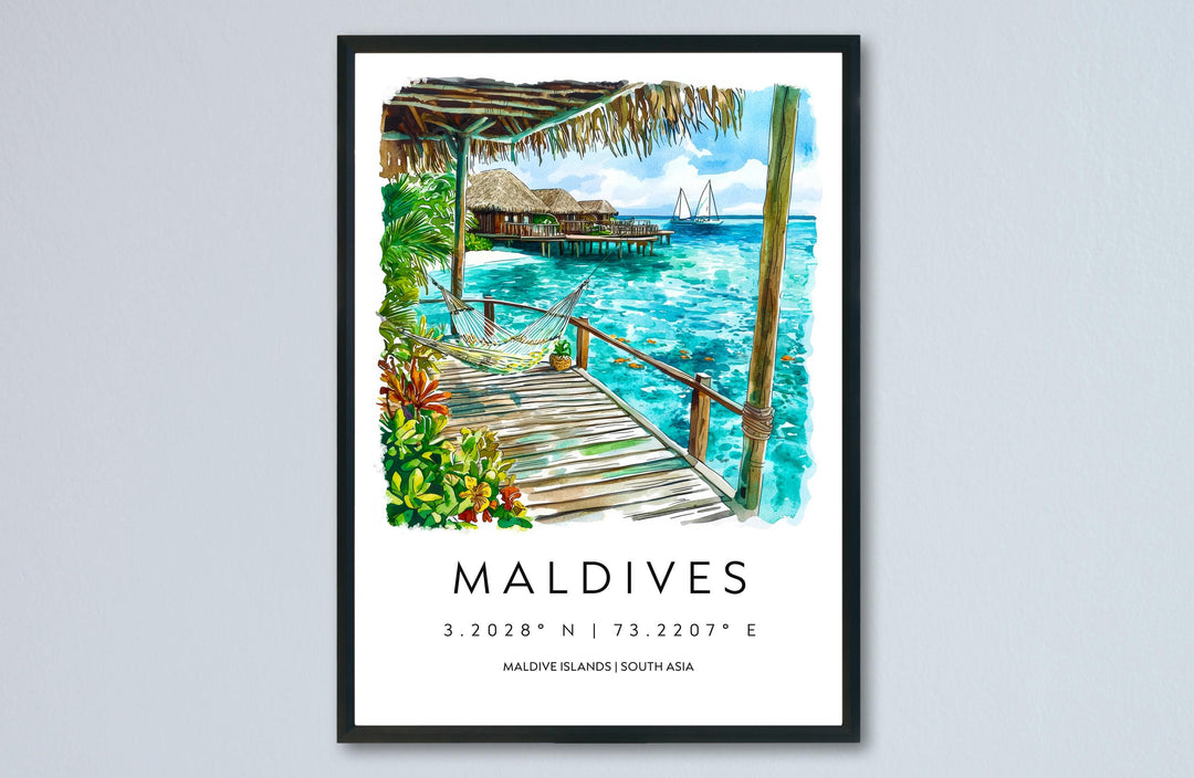 Maldives Watercolor Poster Maldives Travel Print Maldives Wall Art Maldives Island Painting Maldives Souvenir Beach Decor
