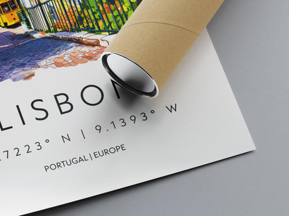 Lisbon Watercolor Poster Lisbon Travel Print Lisbon Wall Art Lisbon Cityscape Painting Lisbon Souvenir Portugal Decor