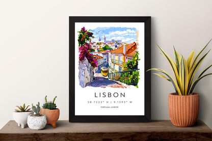 Lisbon Watercolor Poster Lisbon Travel Print Lisbon Wall Art Lisbon Cityscape Painting Lisbon Souvenir Portugal Decor