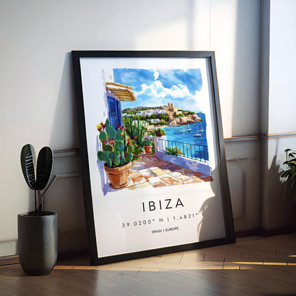 Ibiza Watercolor Poster Ibiza Travel Print Ibiza Wall Art Ibiza Cityscape Painting Ibiza Souvenir Spain Island Decor