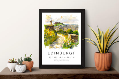 Edinburgh Watercolor Poster Edinburgh Travel Print Edinburgh Wall Art Edinburgh Cityscape Painting Edinburgh Souvenir Scotland Decor