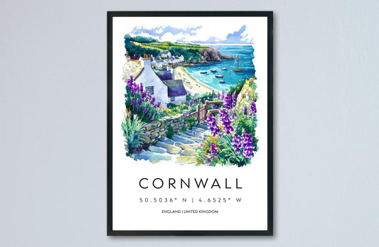 Cornwall Watercolor Poster Cornwall Travel Print Cornwall Wall Art Cornwall Coast Painting Cornwall Souvenir UK Decor