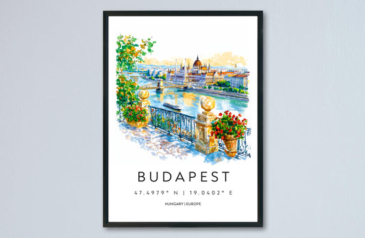 Budapest Watercolor Poster Budapest Travel Print Budapest Wall Art Budapest Cityscape Painting Budapest Souvenir Hungary Decor