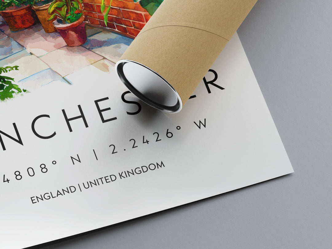 Manchester Watercolor Poster Manchester Travel Print Manchester Wall Art Manchester Cityscape Painting Manchester Souvenir UK Decor