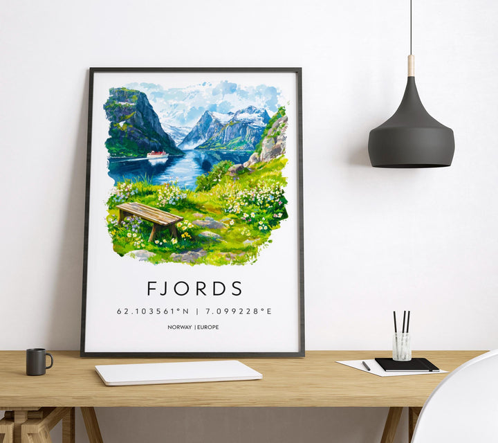 Fjords Watercolor Poster Fjords Travel Print Fjords Wall Art Fjords Landscape Painting Fjords Souvenir Norway Decor