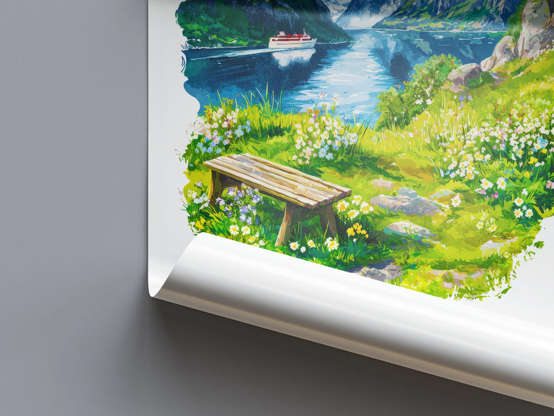 Fjords Watercolor Poster Fjords Travel Print Fjords Wall Art Fjords Landscape Painting Fjords Souvenir Norway Decor