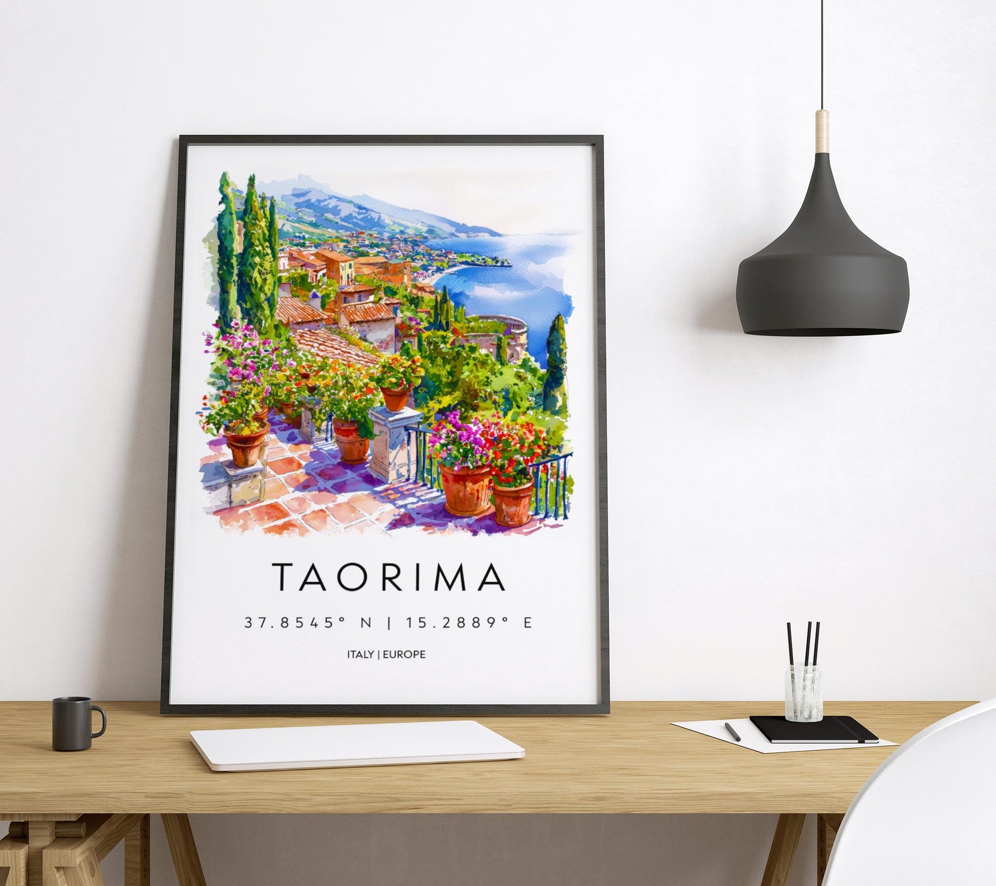 Taormina Watercolor Poster Taormina Travel Print Taormina Wall Art Taormina Cityscape Painting Taormina Souvenir Sicily Decor