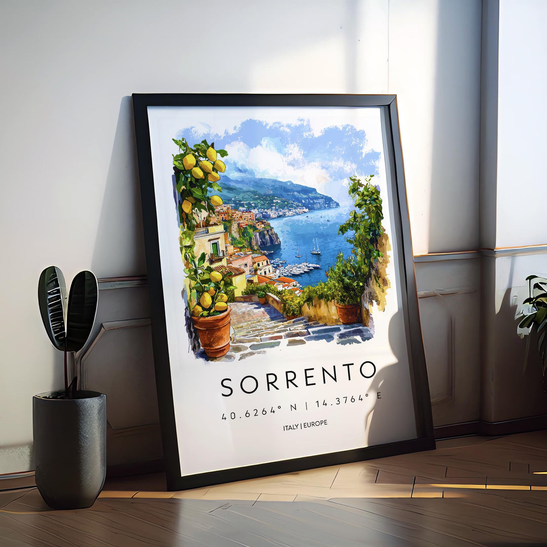 Sorrento Watercolor Poster Sorrento Travel Print Sorrento Wall Art Sorrento Cityscape Painting Sorrento Souvenir Italy Decor