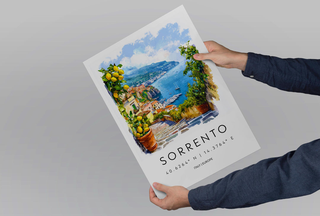 Sorrento Watercolor Poster Sorrento Travel Print Sorrento Wall Art Sorrento Cityscape Painting Sorrento Souvenir Italy Decor