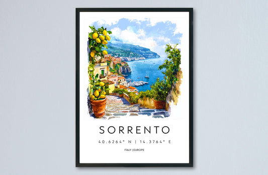 Sorrento Watercolor Poster Sorrento Travel Print Sorrento Wall Art Sorrento Cityscape Painting Sorrento Souvenir Italy Decor