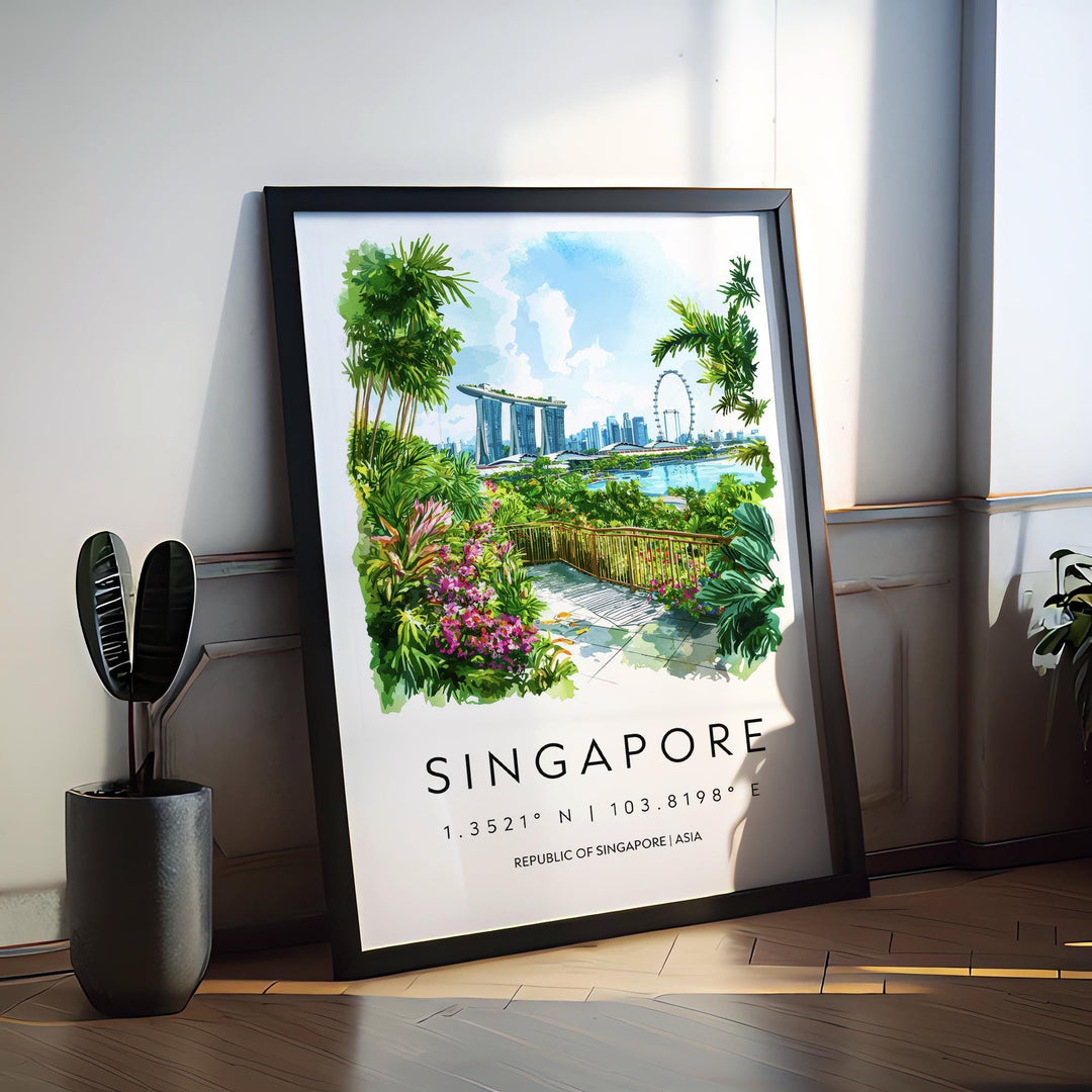 Singapore City Watercolor Poster Singapore City Travel Print Singapore City Wall Art Singapore Cityscape Painting Singapore City Souvenir