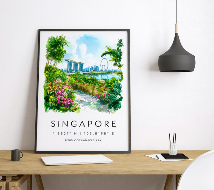 Singapore City Watercolor Poster Singapore City Travel Print Singapore City Wall Art Singapore Cityscape Painting Singapore City Souvenir