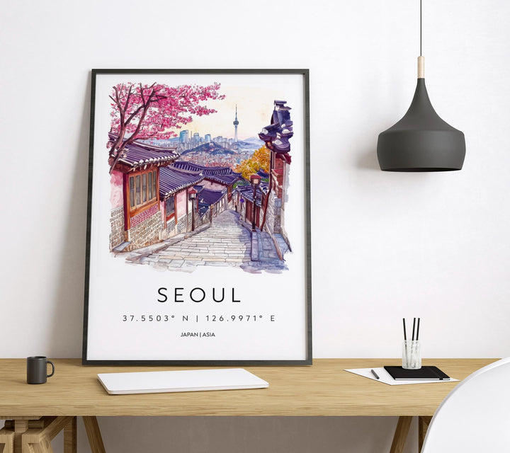 Seoul Watercolor Poster Seoul Travel Print Seoul Wall Art Seoul Cityscape Painting Seoul Souvenir South Korea Decor