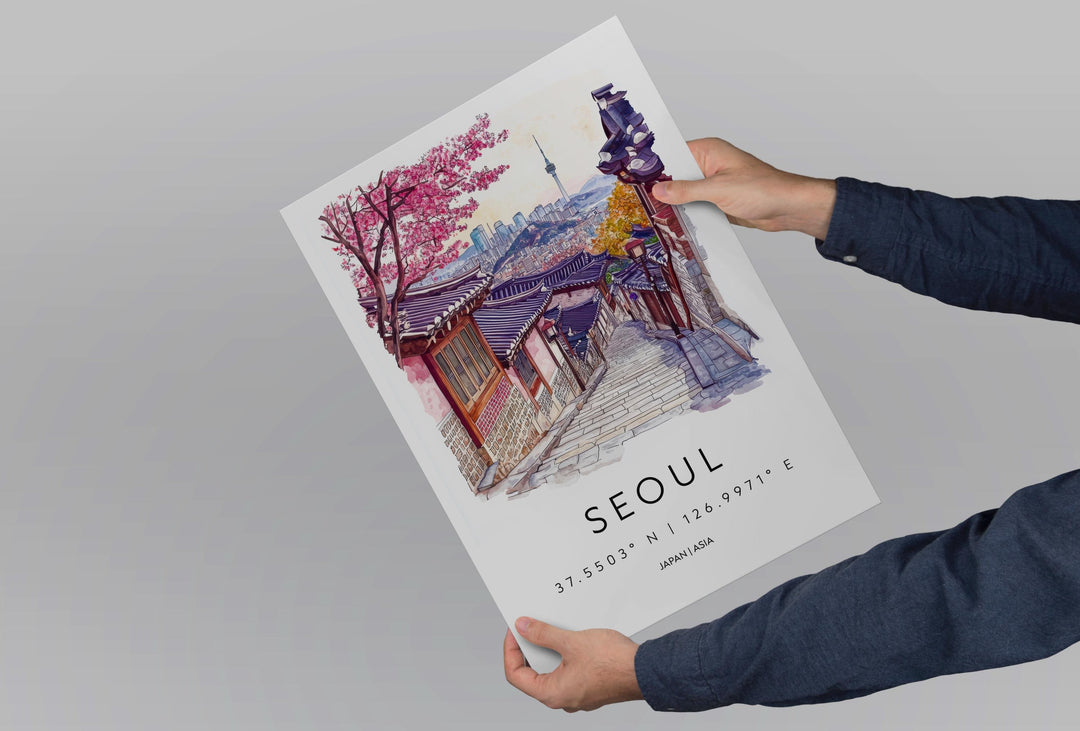 Seoul Watercolor Poster Seoul Travel Print Seoul Wall Art Seoul Cityscape Painting Seoul Souvenir South Korea Decor