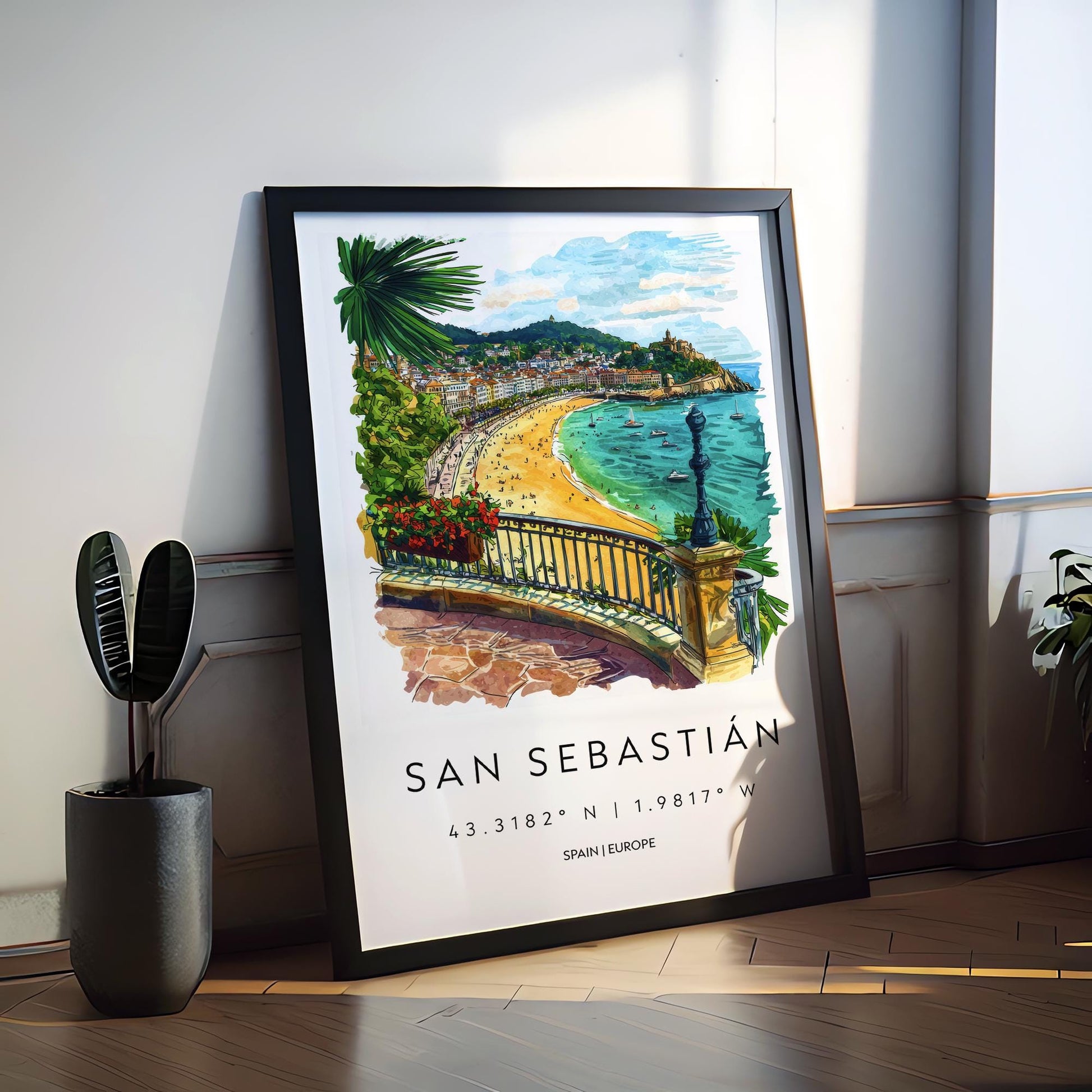 San Sebastián Watercolor Poster San Sebastián Travel Print San Sebastián Wall Art San Sebastián Cityscape Painting San Sebastián Souvenir