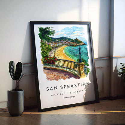 San Sebastián Watercolor Poster San Sebastián Travel Print San Sebastián Wall Art San Sebastián Cityscape Painting San Sebastián Souvenir
