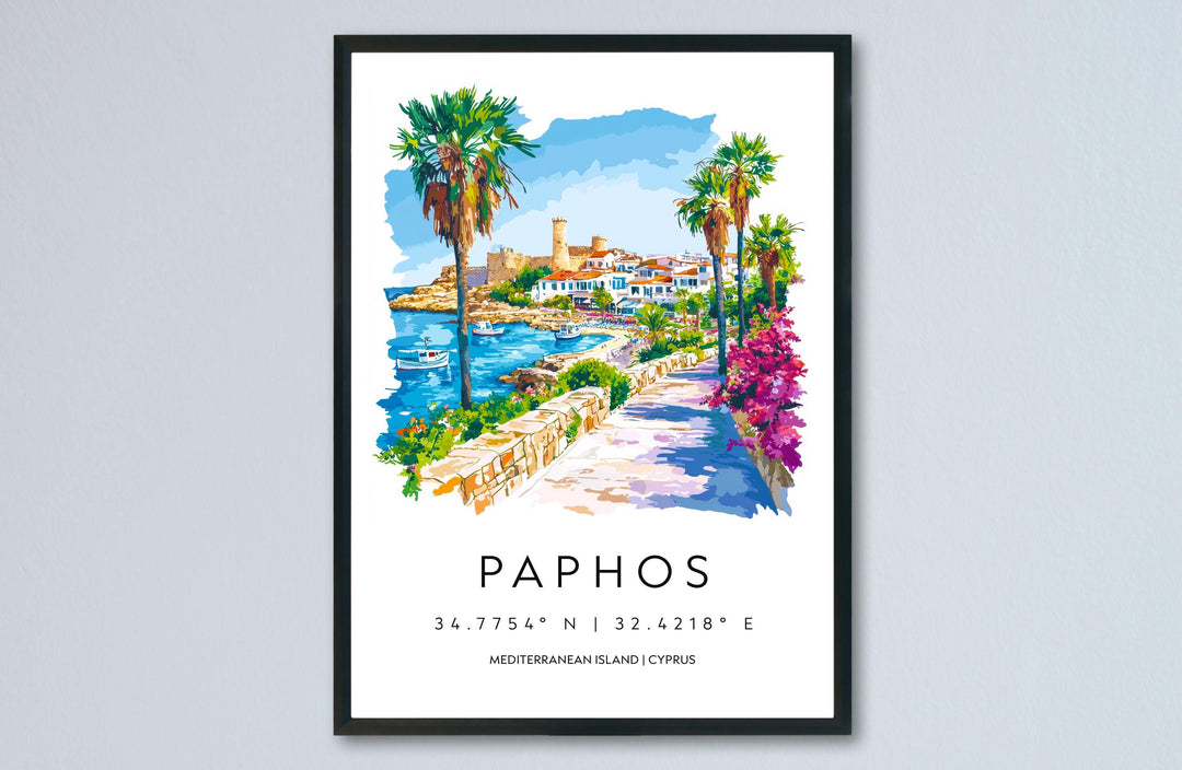 Paphos Watercolor Poster Paphos Travel Print Paphos Wall Art Paphos Cityscape Painting Paphos Souvenir Cyprus Island Decor