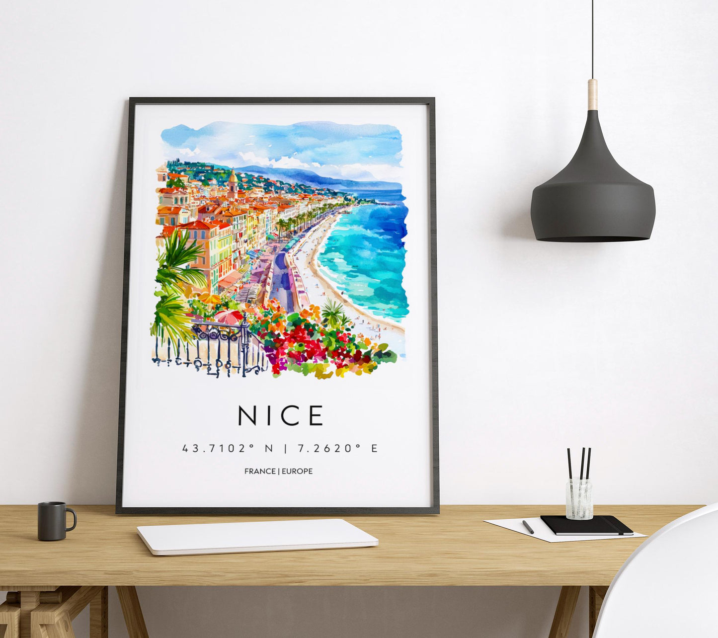 Nice France Watercolor Poster Nice France Travel Print Nice France Wall Art Nice France Cityscape Painting Nice France Souvenir Decor