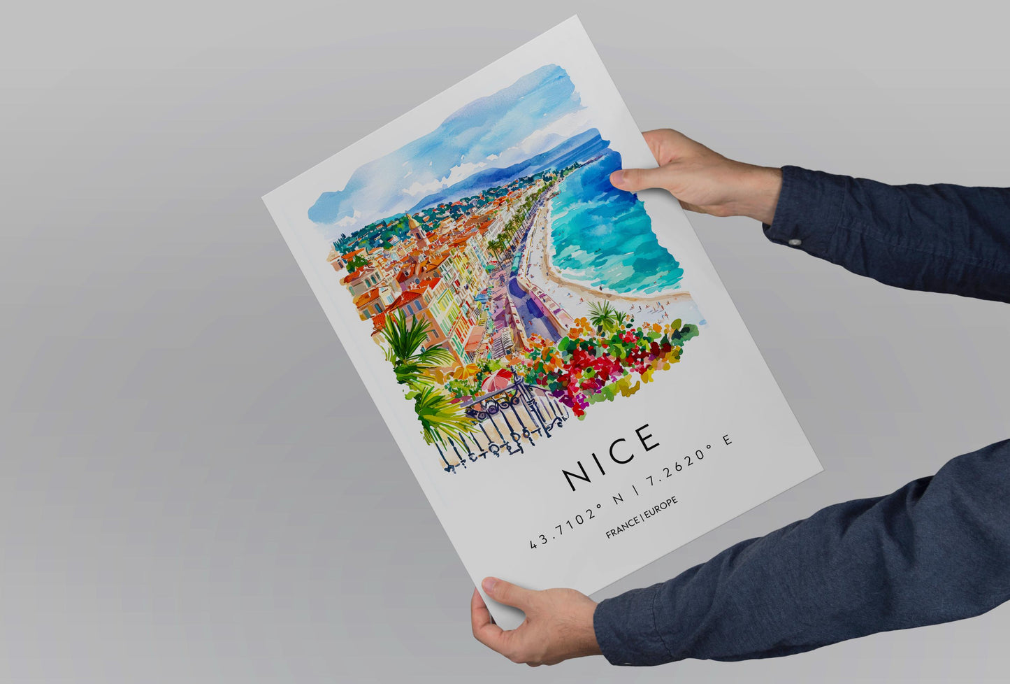 Nice France Watercolor Poster Nice France Travel Print Nice France Wall Art Nice France Cityscape Painting Nice France Souvenir Decor