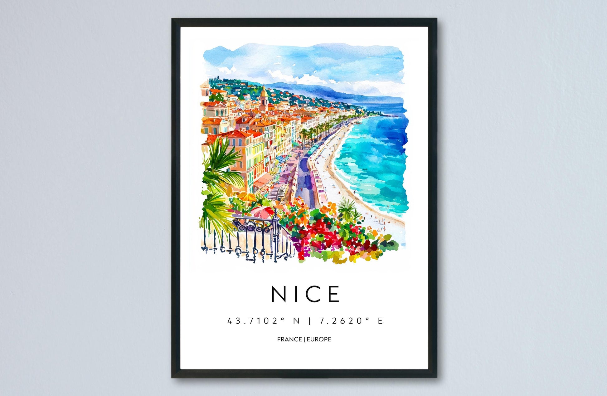 Nice France Watercolor Poster Nice France Travel Print Nice France Wall Art Nice France Cityscape Painting Nice France Souvenir Decor