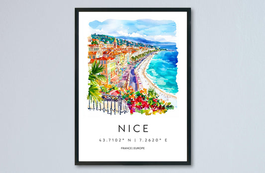 Nice France Watercolor Poster Nice France Travel Print Nice France Wall Art Nice France Cityscape Painting Nice France Souvenir Decor