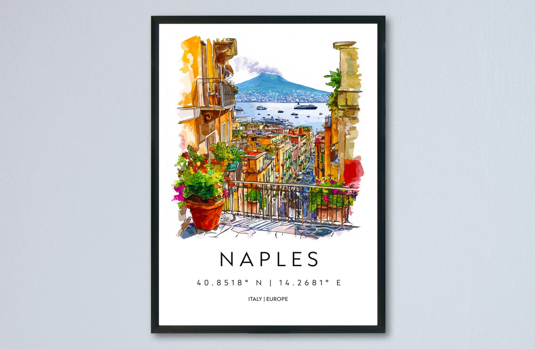 Naples Watercolor Poster Naples Travel Print Naples Wall Art Naples Cityscape Painting Naples Souvenir Italy Decor