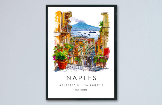 Naples Watercolor Poster Naples Travel Print Naples Wall Art Naples Cityscape Painting Naples Souvenir Italy Decor