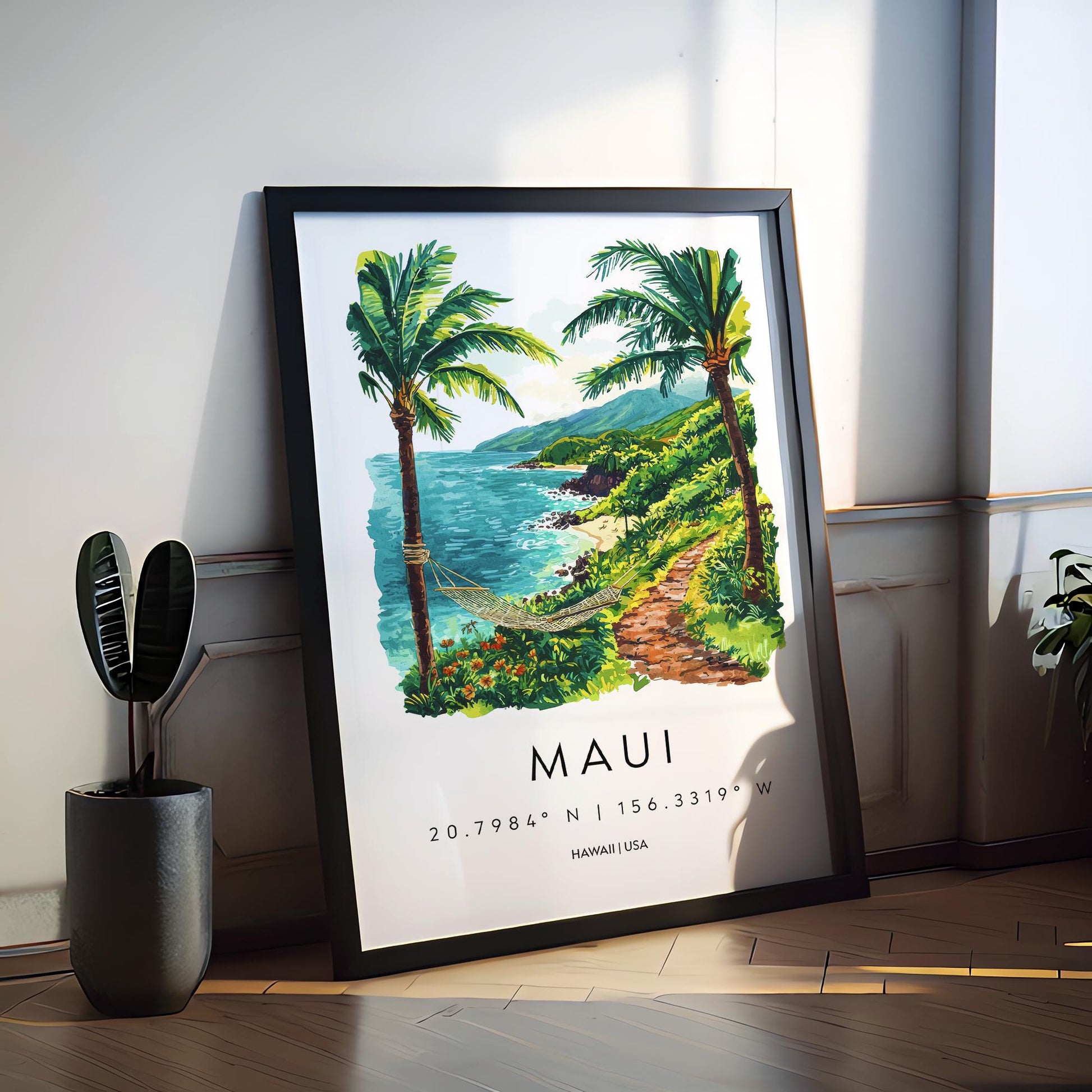 Maui Watercolor Poster Maui Travel Print Maui Wall Art Maui Landscape Painting Maui Souvenir Hawaii Island Decor