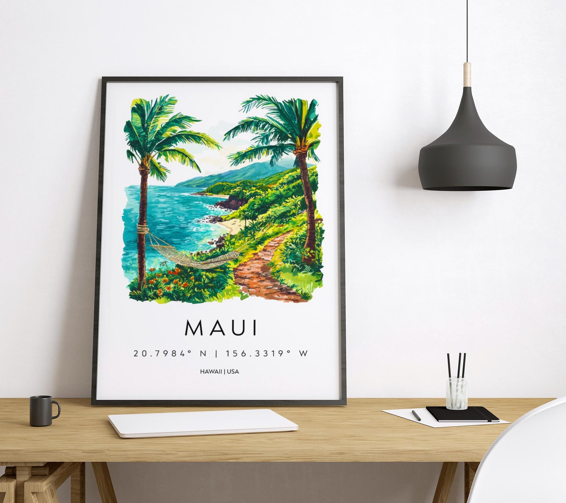 Maui Watercolor Poster Maui Travel Print Maui Wall Art Maui Landscape Painting Maui Souvenir Hawaii Island Decor