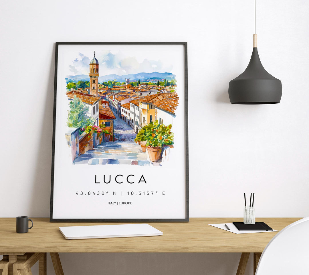Lucca Watercolor Poster Lucca Travel Print Lucca Wall Art Lucca Cityscape Painting Lucca Souvenir Tuscany Italy Decor