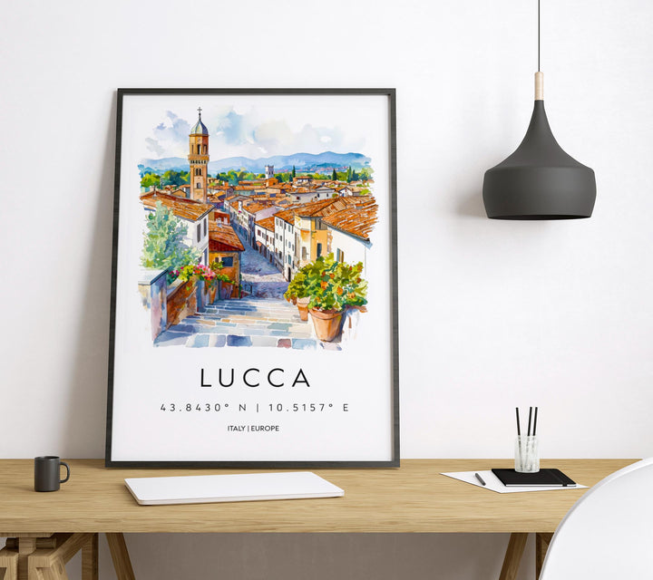 Lucca Watercolor Poster Lucca Travel Print Lucca Wall Art Lucca Cityscape Painting Lucca Souvenir Tuscany Italy Decor