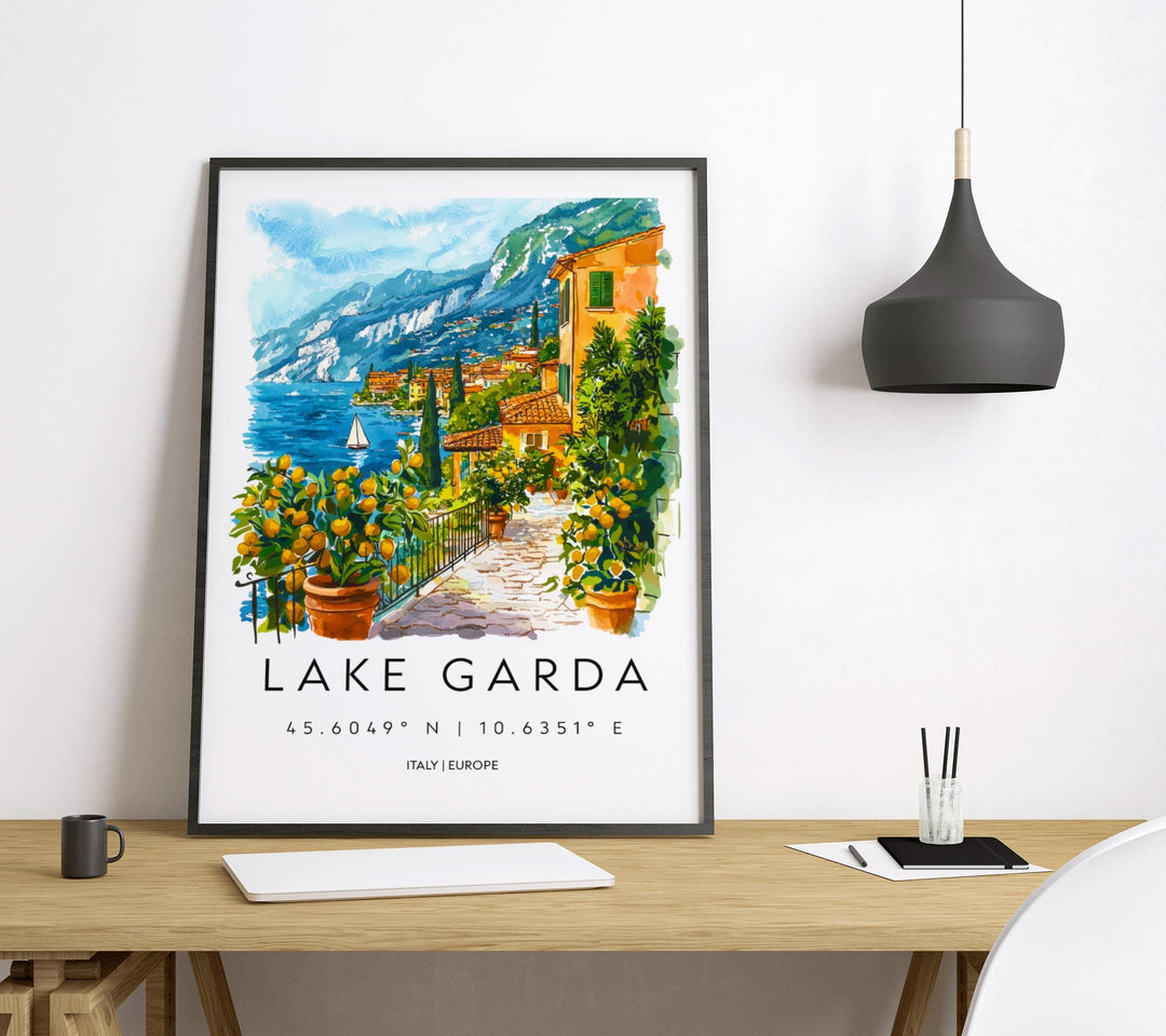 Lake Garda Watercolor Poster Lake Garda Travel Print Lake Garda Wall Art Lake Garda Landscape Painting Lake Garda Souvenir Italy Decor