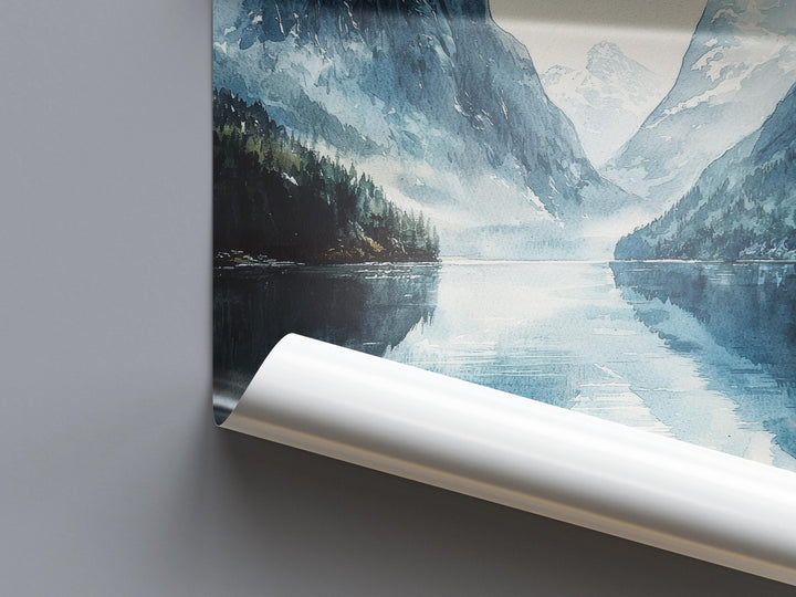 Fjords Watercolor Poster Fjords Travel Print Fjords Wall Art Fjords Landscape Painting Fjords Souvenir Norway Decor