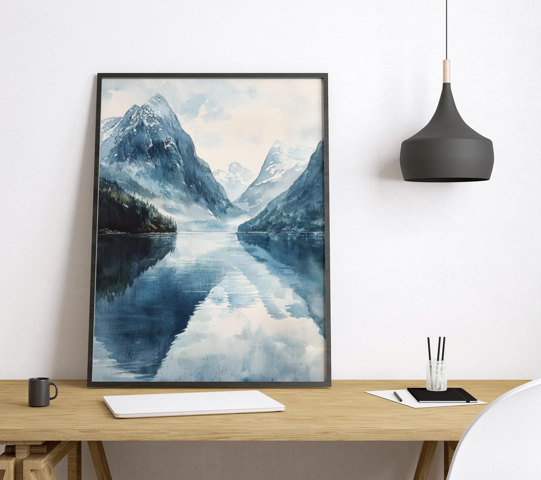 Fjords Watercolor Poster Fjords Travel Print Fjords Wall Art Fjords Landscape Painting Fjords Souvenir Norway Decor