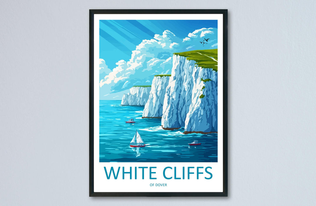 White Cliffs of Dover Travel Poster England Wall Art Coastal Landscape Print Chalk Cliff Illustration Dover Decor Souvenir Gift