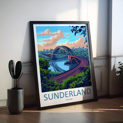 Sunderland Travel Poster England Wall Art Coastal City Print River Wear Illustration Seaside Decor Wearmouth Gift Souvenir