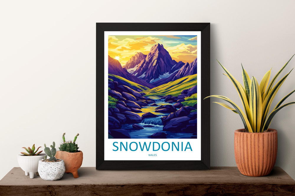 Snowdonia Travel Poster Wales Wall Art Mountain Landscape Print National Park Illustration Scenic Decor Snowdonia Gift Souvenir